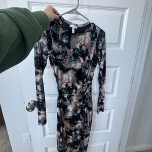 Leith Black and Brown Tie-Dye Midi Dress